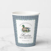 Mallard Duck Hunting Gingham Boy Birthday 紙コップ (裏面)