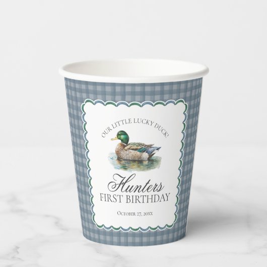 Mallard Duck Hunting Gingham Boy Birthday 紙コップ (裏面)