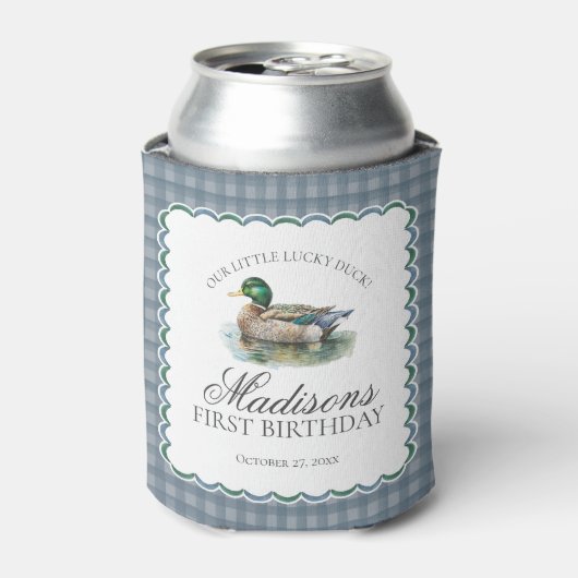 Mallard Duck Hunting Gingham Boy Birthday Favor 缶クーラー (缶正面)