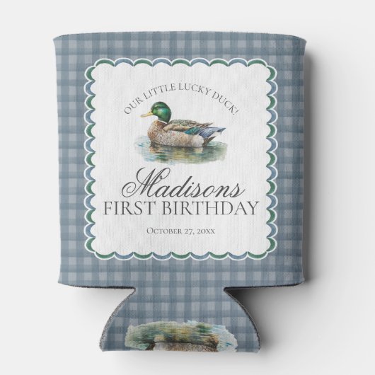 Mallard Duck Hunting Gingham Boy Birthday Favor 缶クーラー (裏面)