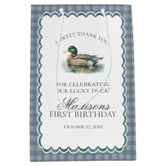 Mallard Duck Hunting Gingham Boy Birthday Favors ミディアムペーパーバッグ (正面)