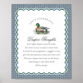 Mallard Duck Hunting Gingham Diaper Thoughts Sign ポスター