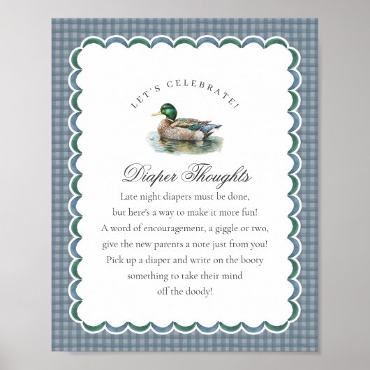 Mallard Duck Hunting Gingham Diaper Thoughts Sign ポスター (正面)