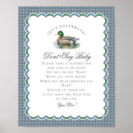 Mallard Duck Hunting Gingham Dont Say Baby Sign ポスター