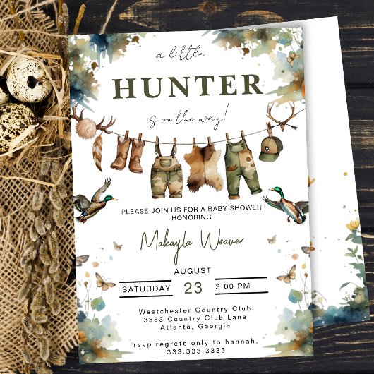 Mallard Duck Hunting Hunter Clothes Baby Shower 招待状