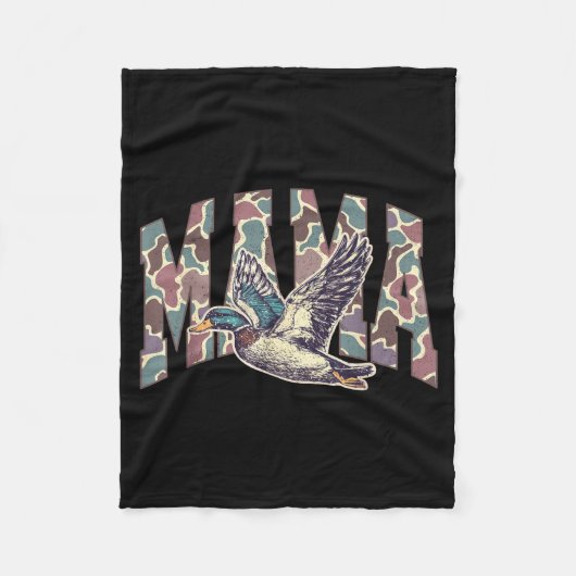Mallard Duck Hunting Mama Retro Camouflage Daddy M フリースブランケット (正面)