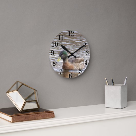 Mallard Duck Photo Clock ラウンド壁時計 (オフィス)