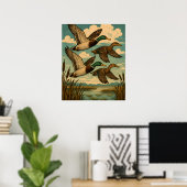 Mallard Ducks in Flight Wildlife Art ポスター (ホームオフィス)