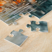 Mallard flying above pond with flowers ジグソーパズル (側面)