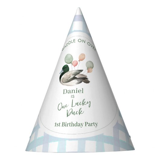 Mallard Lucky Duck 1st Birthday  パーティーハット (正面)