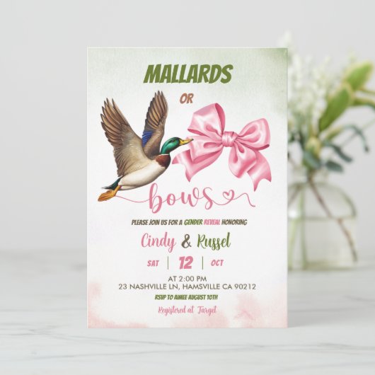 Mallard or bows Gender reveal 招待状 (スタンド正面)