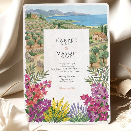 Mallorca Spain Mediterranean Coast Olive Wedding 招待状