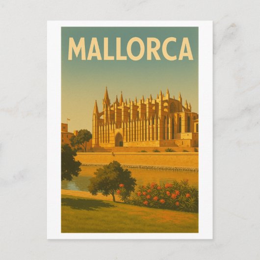 Mallorca Vintage Retro Cathedral ポストカード (正面)