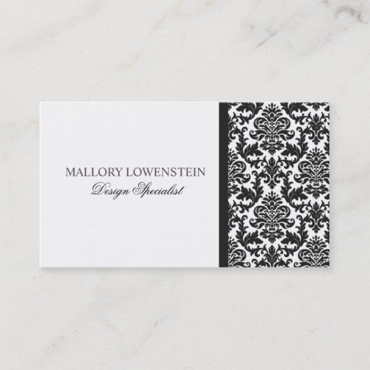 Mallory #3のシックで黒いダマスク織の名刺 名刺 (正面)