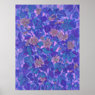 Mallow Bloom, Malva Flowers Floral Painting Purple ポスター