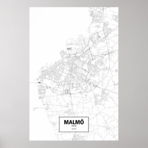 Malmö、スウェーデン(白の黒) ポスター