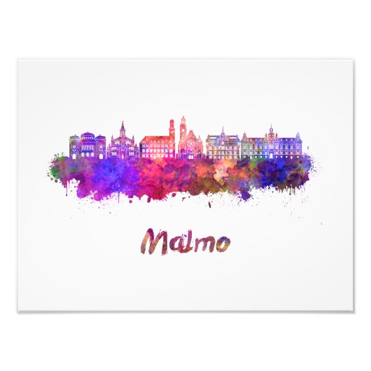 Malmo skyline in watercolor フォトプリント            (正面)