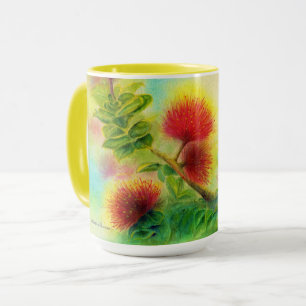 Malorie Arisumi Ohia Lehuaの花のマグの黄色のトリム マグカップ