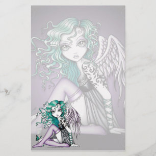 "Malory"のかわいい入れ墨のすみれ色の天使の芸術の文房具 便箋