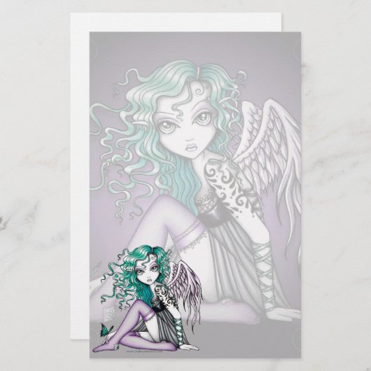 "Malory"のかわいい入れ墨のすみれ色の天使の芸術の文房具 便箋 (正面/裏面)