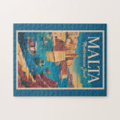 Malta Coast Illustration Travel Art Vintage ジグソーパズル (横)