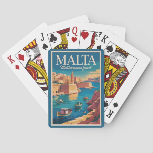 Malta Coast Illustration Travel Art Vintage トランプ (裏面)