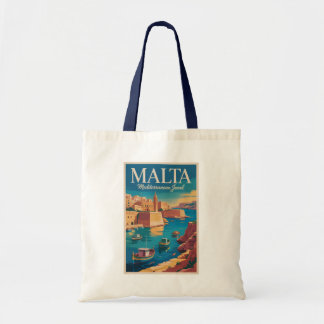 Malta Coast Illustration Travel Art Vintage トートバッグ