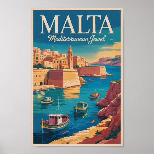 Malta Coast Illustration Travel Art Vintage ポスター (正面)