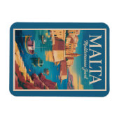 Malta Coast Illustration Travel Art Vintage マグネット (横)