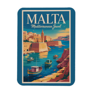 Malta Coast Illustration Travel Art Vintage マグネット