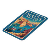 Malta Coast Illustration Travel Art Vintage マグネット (左側)