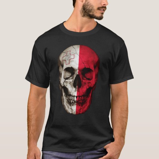 Malta Flag Skull Maltese Roots Proud Patriotic Tシャツ (正面)