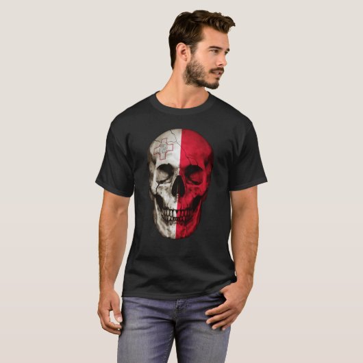 Malta Flag Skull Maltese Roots Proud Patriotic Tシャツ (正面フル)