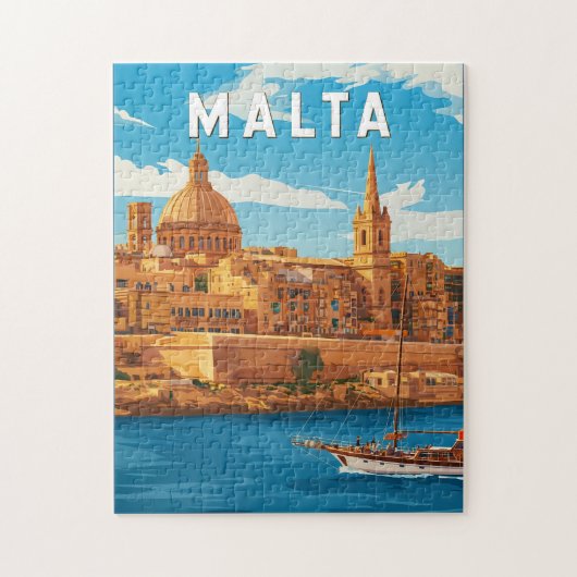 Malta Illustration Travel Art Vintage ジグソーパズル (縦)