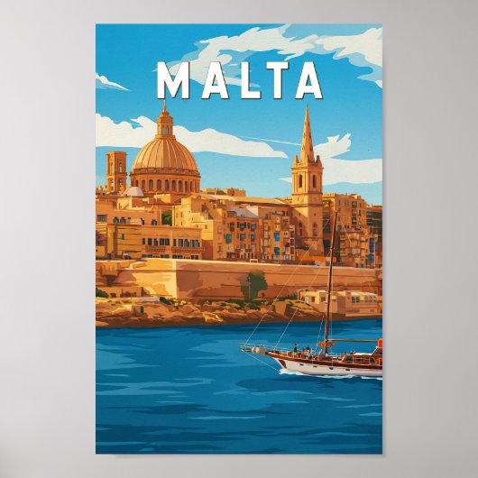 Malta Illustration Travel Art Vintage ポスター (正面)