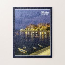 Malta St. Paul's Bay By Night Mediterranean Island ジグソーパズル