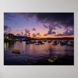 Malta St. Paul's Bay By Night Photography ポスター