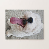 malteese幸せな子犬の白い犬maltipoo. ジグソーパズル (横)