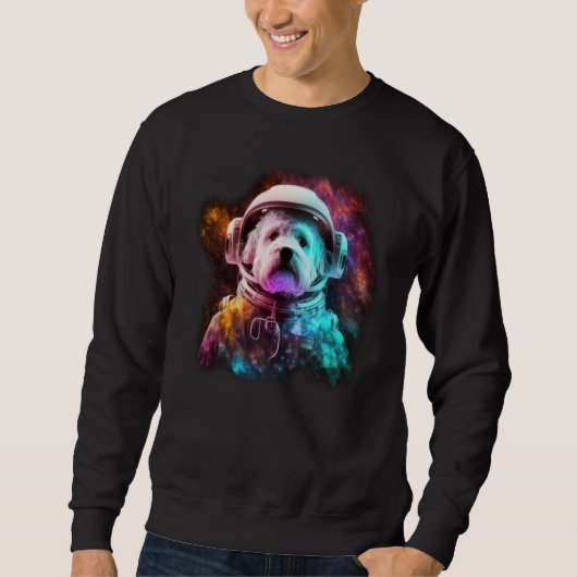 Maltese Astronaut Dog Colorful Outer Space Explore スウェットシャツ (正面)