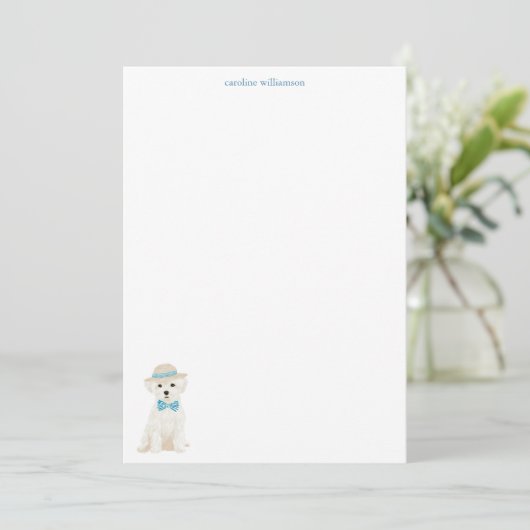 Maltese Bichon Dog Bow Personalized Stationery ノートカード (スタンド正面)