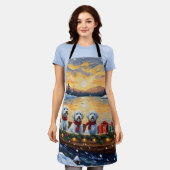 Maltese Christmas Boat Holiday エプロン (着用した状態)