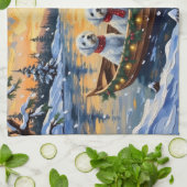 Maltese Christmas Boat Holiday キッチンタオル (折り畳み)