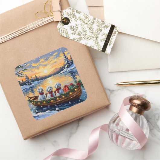 Maltese Christmas Boat Holiday スクエアシール (ギフト)