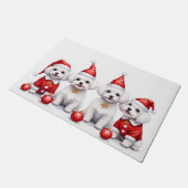 Maltese Christmas Dress Santa Hat ドアマット (アングル)