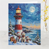 Maltese Christmas Lighthouse Holiday カード (黄色い花)