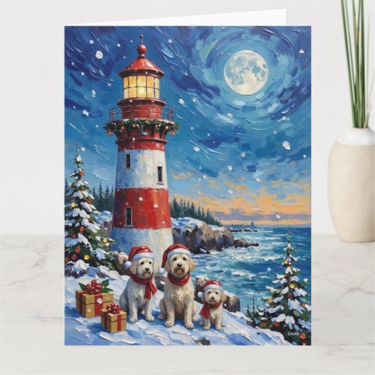 Maltese Christmas Lighthouse Holiday カード (正面)
