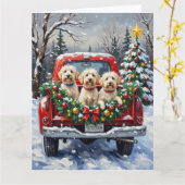 Maltese Christmas Red Truck Holiday カード (黄色い花)