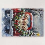 Maltese Christmas Red Truck Holiday ジグソーパズル (横)