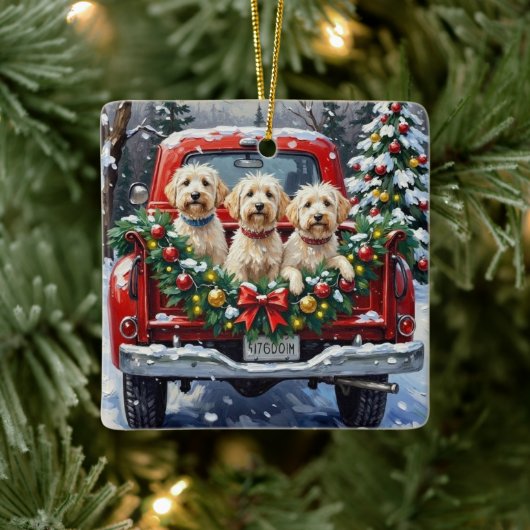 Maltese Christmas Red Truck Holiday セラミックオーナメント (ツリー)