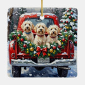 Maltese Christmas Red Truck Holiday セラミックオーナメント (裏面)